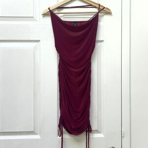 Windsor burgundy/dark red Ruched BodyCon spaghetti strap minidress Cowl Neck - S